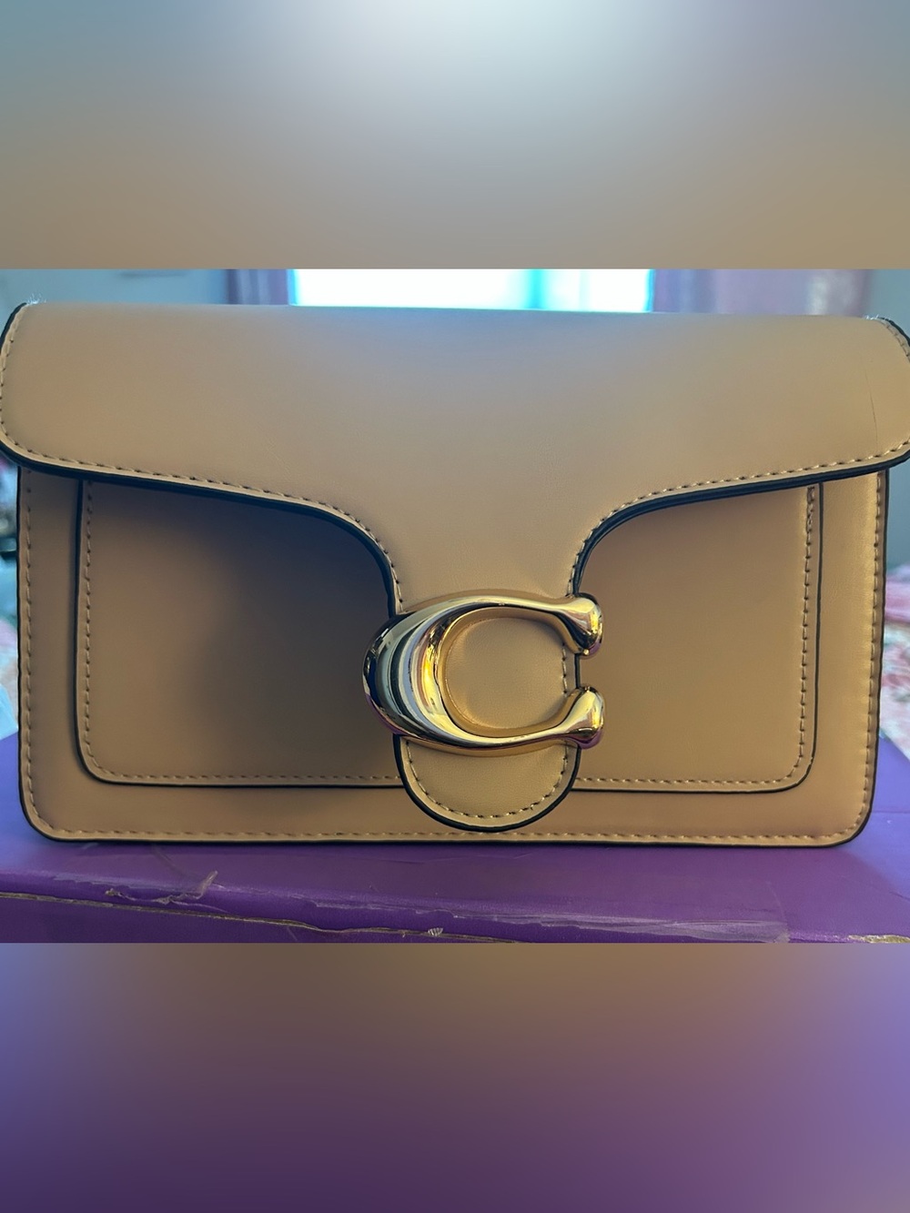 Inspired Coach Nude Leather Clasp Crossbody - Picture 2 of 6